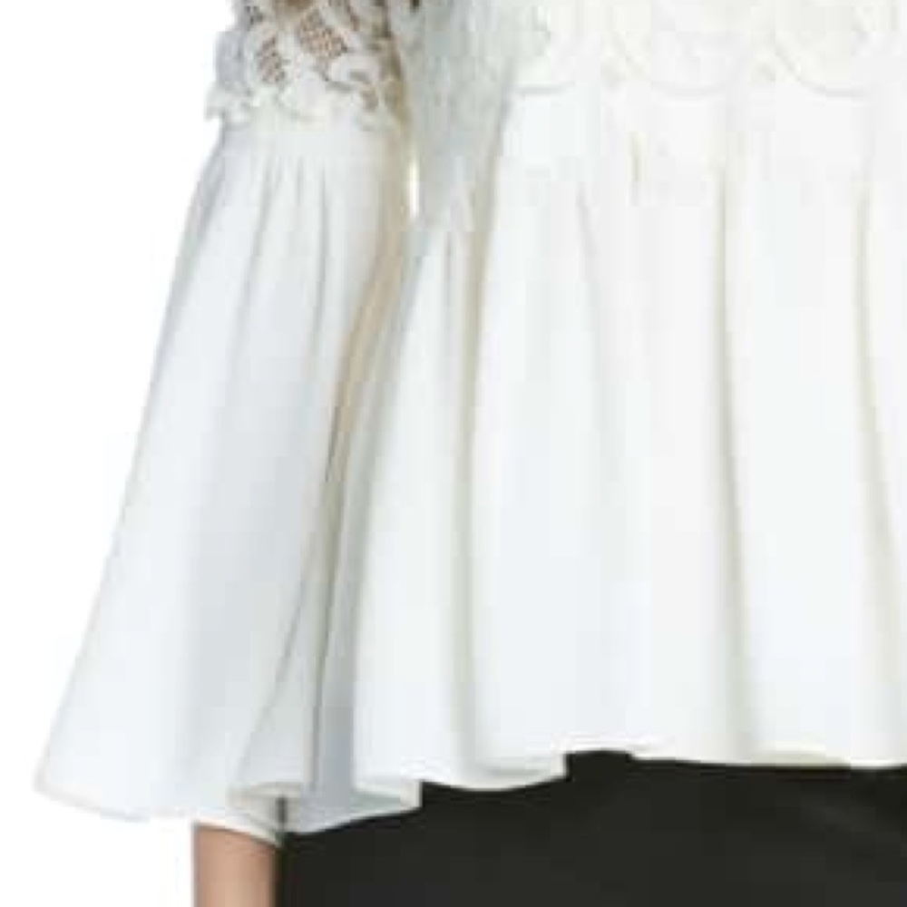 Cream Ruffle Hem Lace Top - Picture 2 of 5